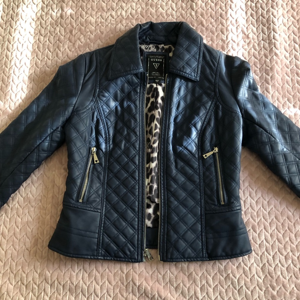 Guess Dark Blue Leather Jacket